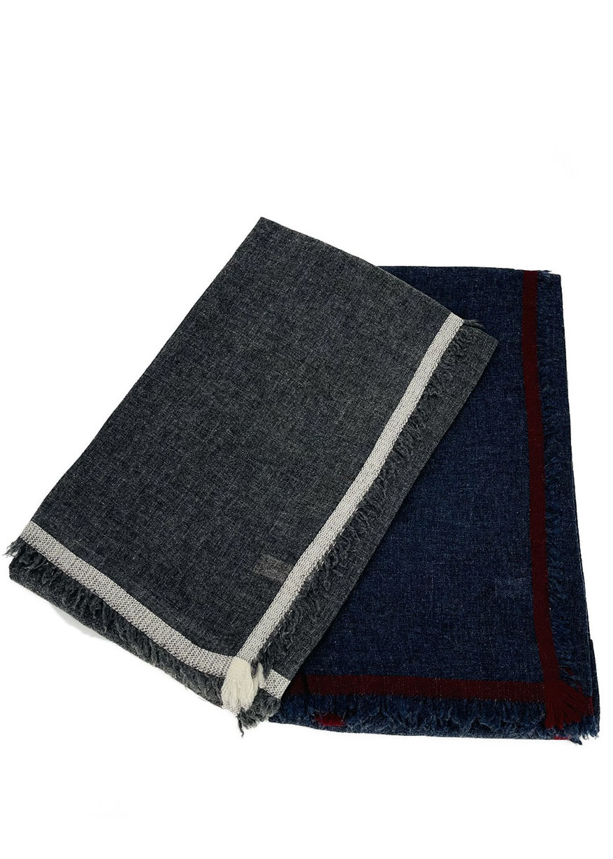 STRIPES DESIGN WORSTED SCARF WITH SHORT FRINGE