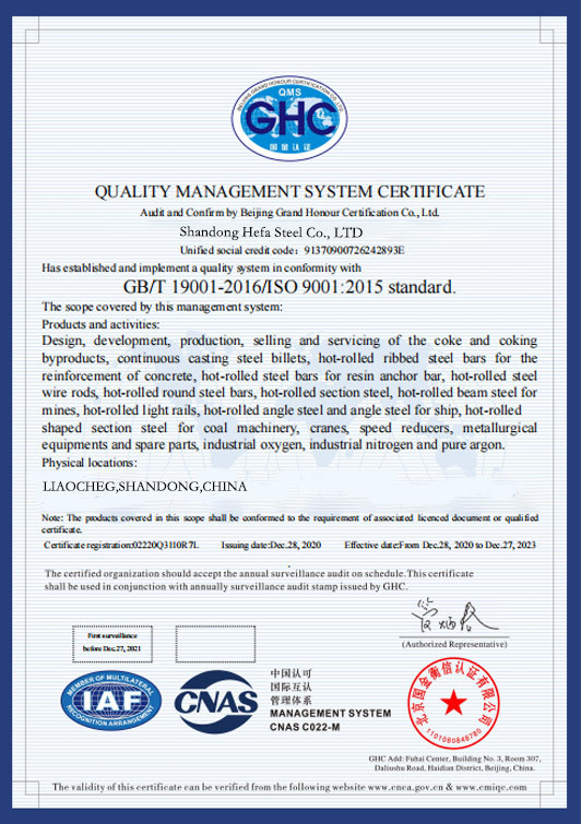 QUALITY MANAGEMENT SYSTEM CERTIFICATE.