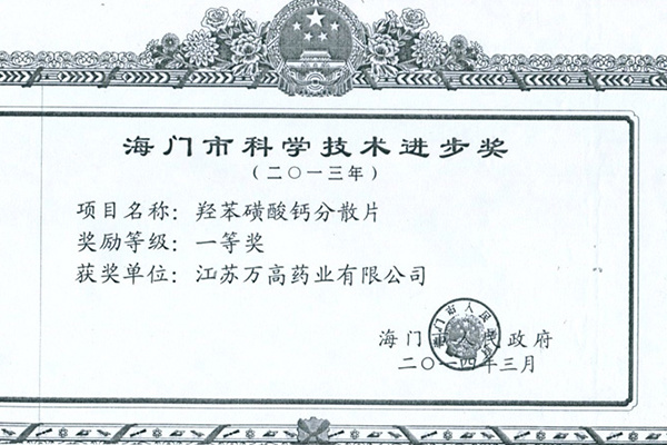 2013年海門市科學(xué)技術(shù)進(jìn)步獎(jiǎng)