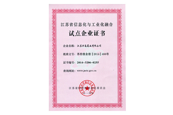 試點(diǎn)企業(yè)證書