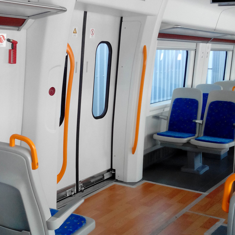 Intercity train door and side panels