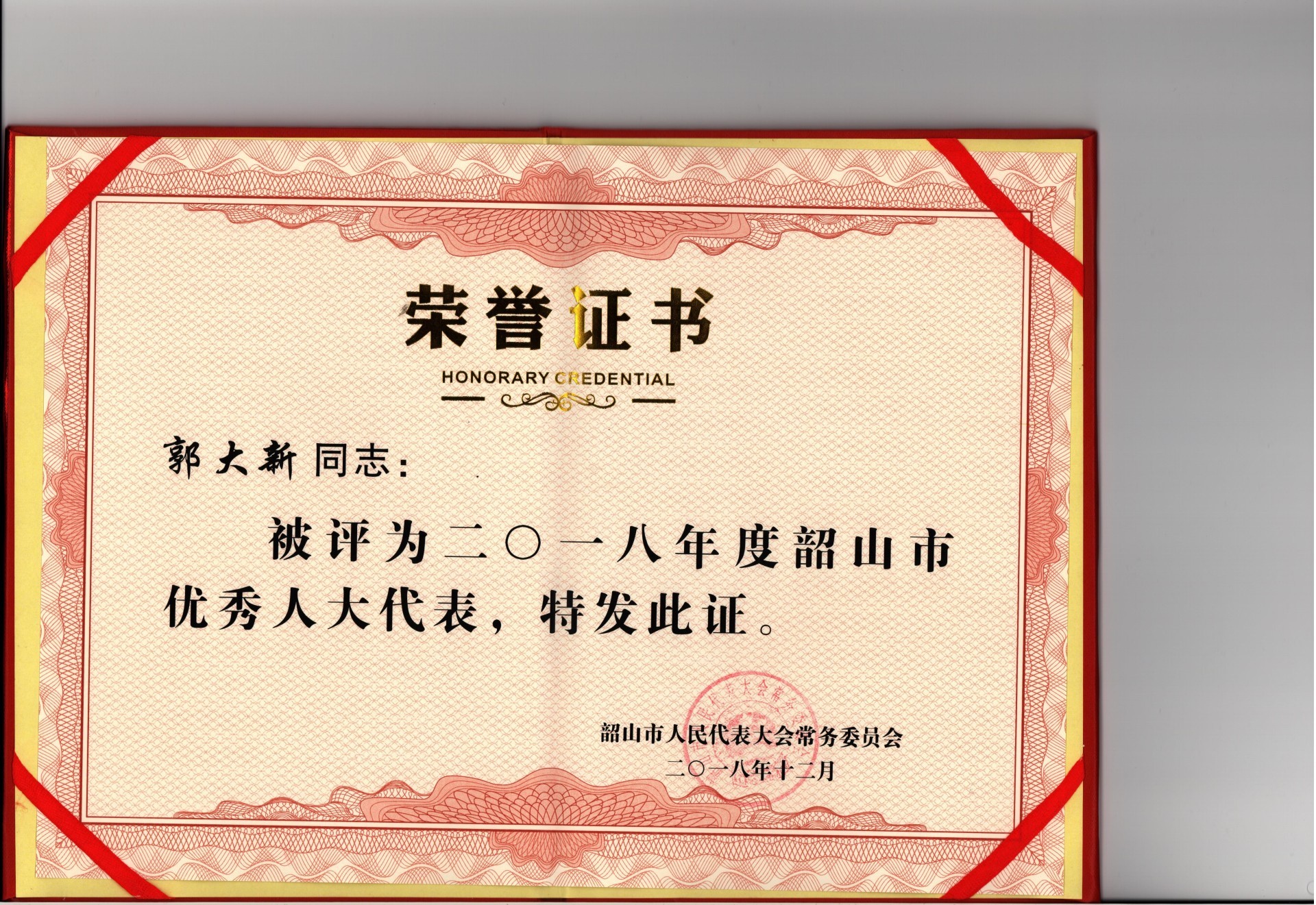 郭總-“2018年優(yōu)秀人大代表”