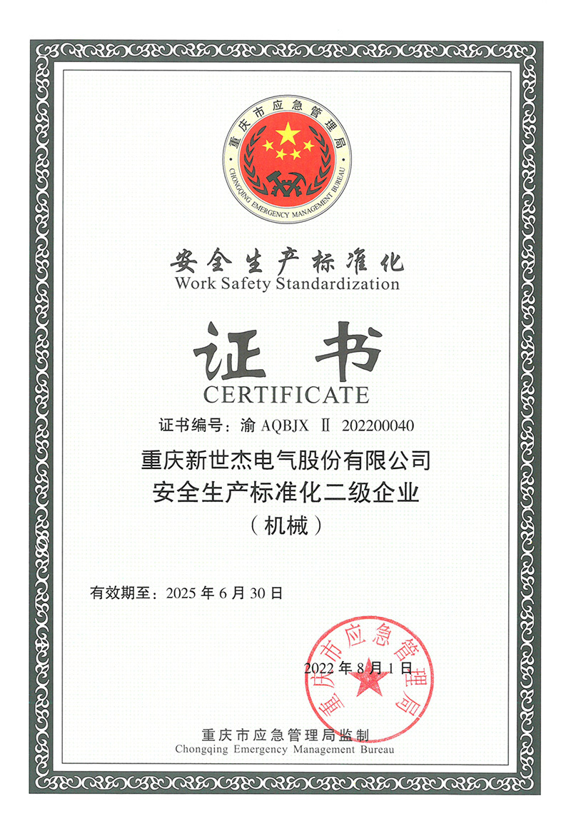 安全⽣产标准化⼆级证书