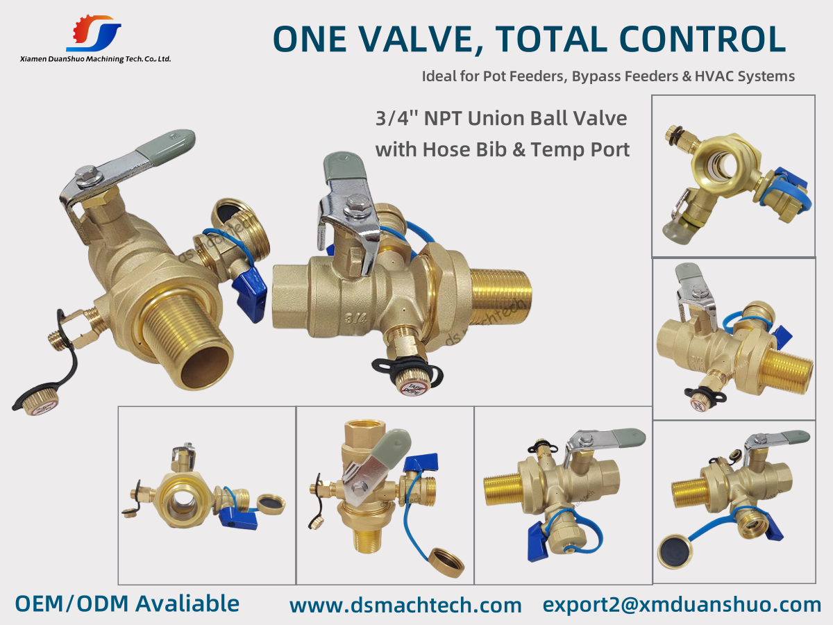 Lead-free Brass 3/4" NPT Union Ball Valve with Hose Bib & Temp Port