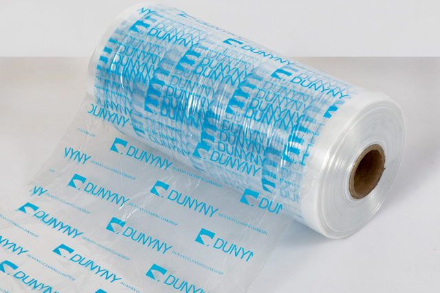 Transparent light blue small-character printed packaging roll