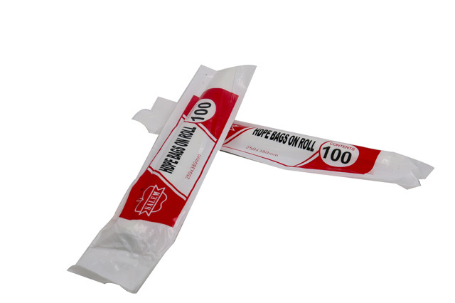 Packaged transparent food bag (packaging with red and black printing)
