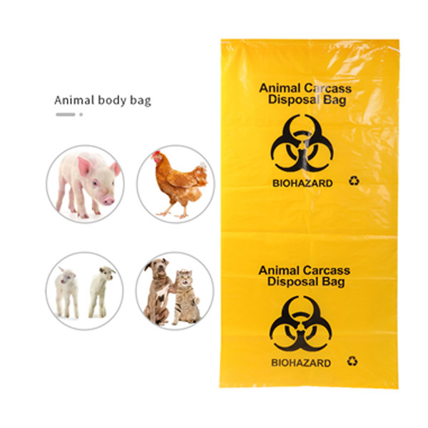 Biohazard animal carcass heavy-duty yellow HDPE plastic medical biohazard bag