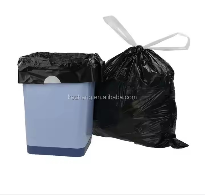 Black drawstring trash bags