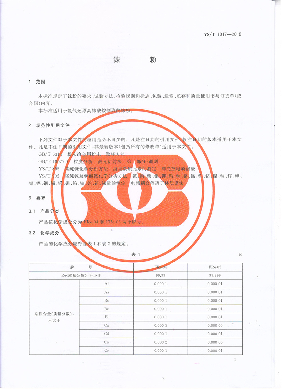 铼粉行业标准