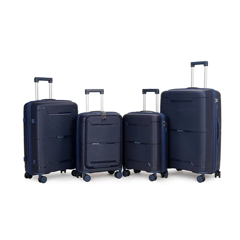 Custom Lightweight 3 Pieces Set PP Hard Shell Luggage Travel Box Suitcase Trolley Luggage Bag With Front Open Pocket