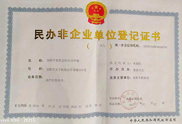 民办非企业单位登记证书