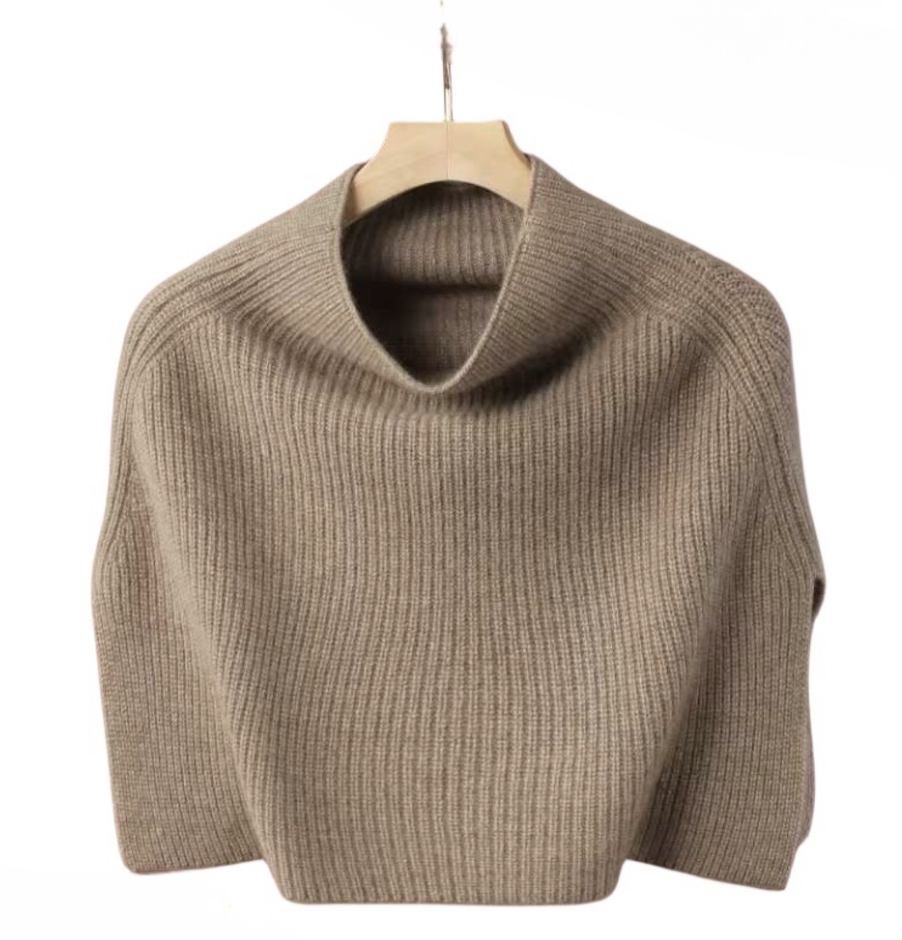 Rib Knit Cashmere Mini Poncho
