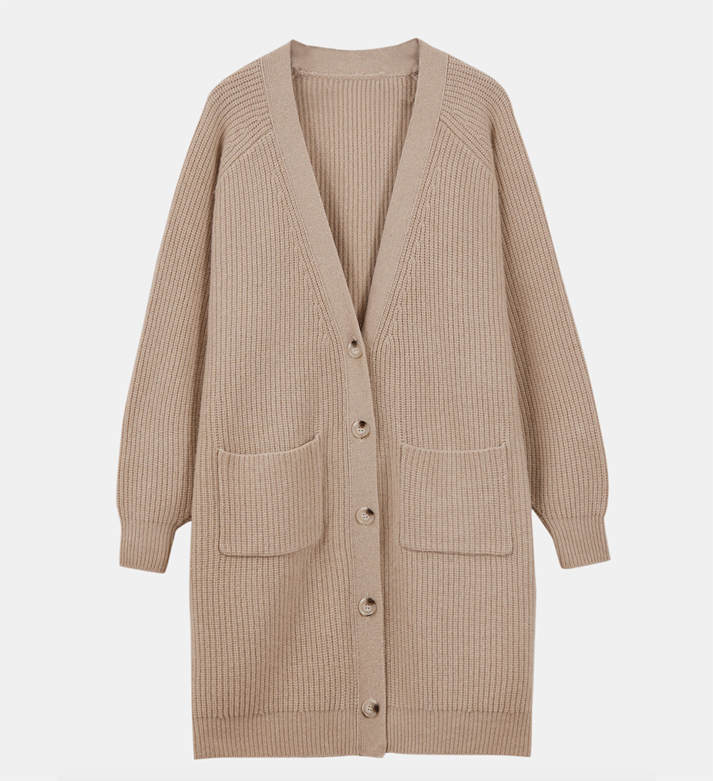 Ladies Chunky Long Camel Cardigan