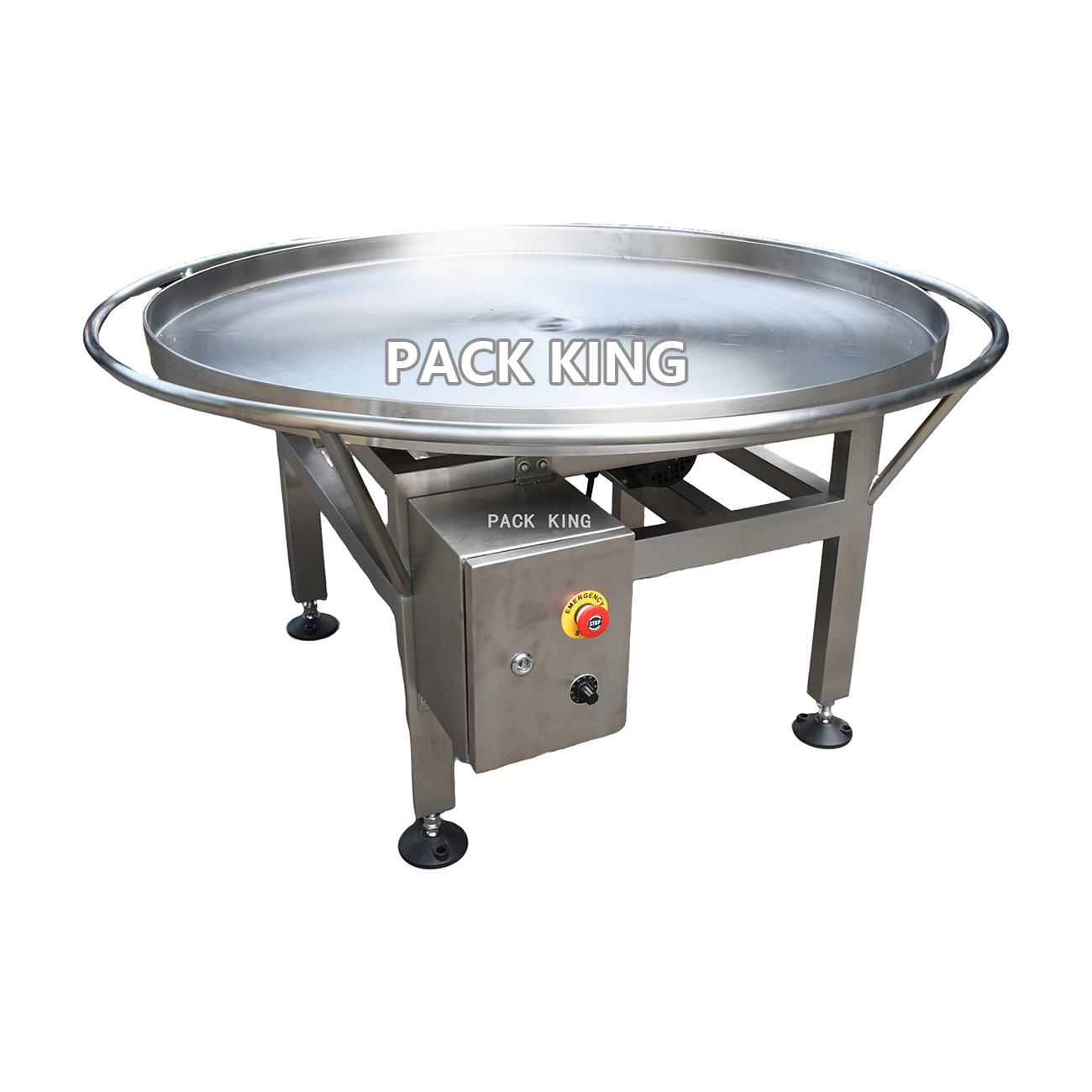 Flat rotary table with external guide rods