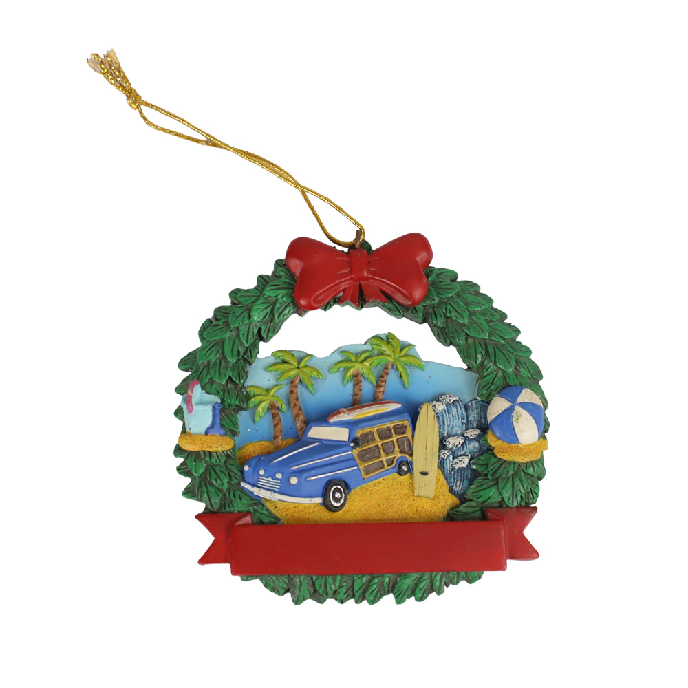 Tropical Beach Scene Wreath Ornament (Customizable)