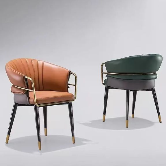 Modern PU Stainless Steel Gold-plated Brushed Glaze Armchair for Dinning Chair Hotel Chair