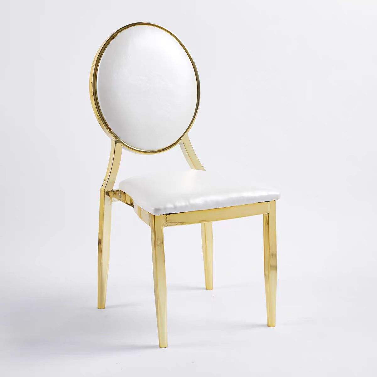 Factory Direct Sales Stainless Steel Chair Legs Round Backrest Soft Leather White Party Hotel Banquet Dining Chairs for Events