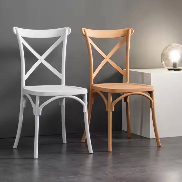 Classical Design Stackable Cheap X Cross Back Durable Plastic Dining Chair for Hotel Restaurant Home Kitchen