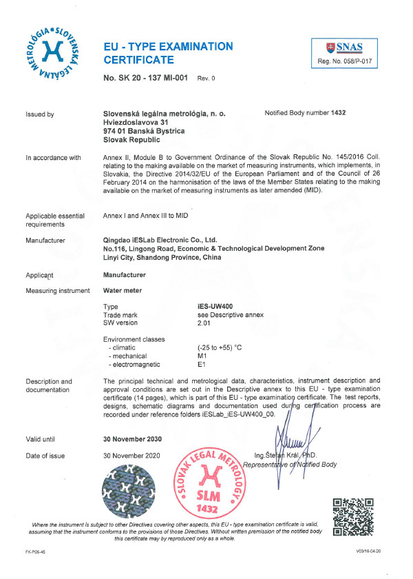 SK 20-137 MI-001 Certificate SK 20-137 MI-001 Certificate