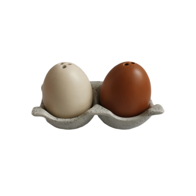 Ceramic Egg & Tray Salt and Pepper Shaker Set