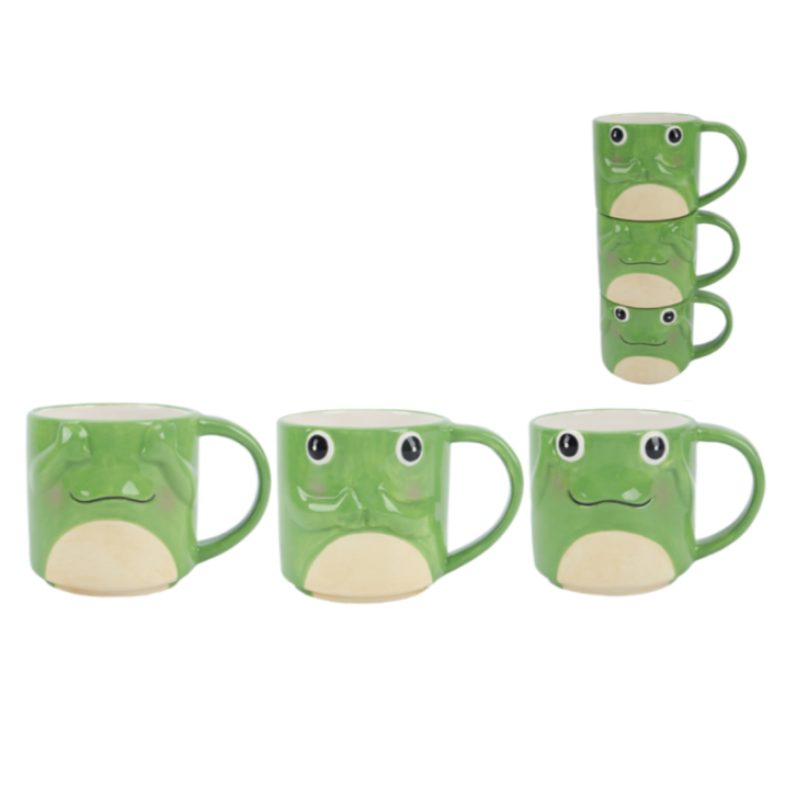 Cartoon frog stacking coffee cup