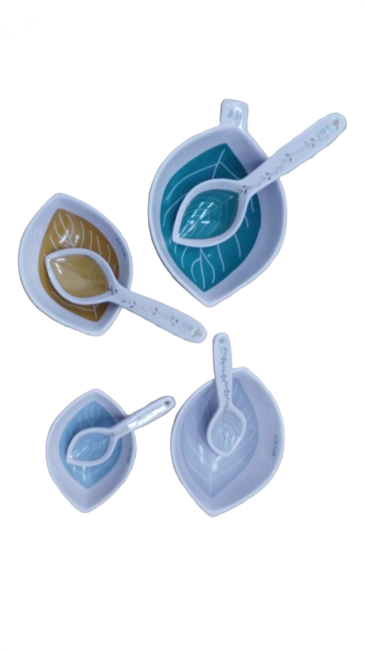 Ceramic Leaf-Shaped Measuring Bowl and Spoon Set