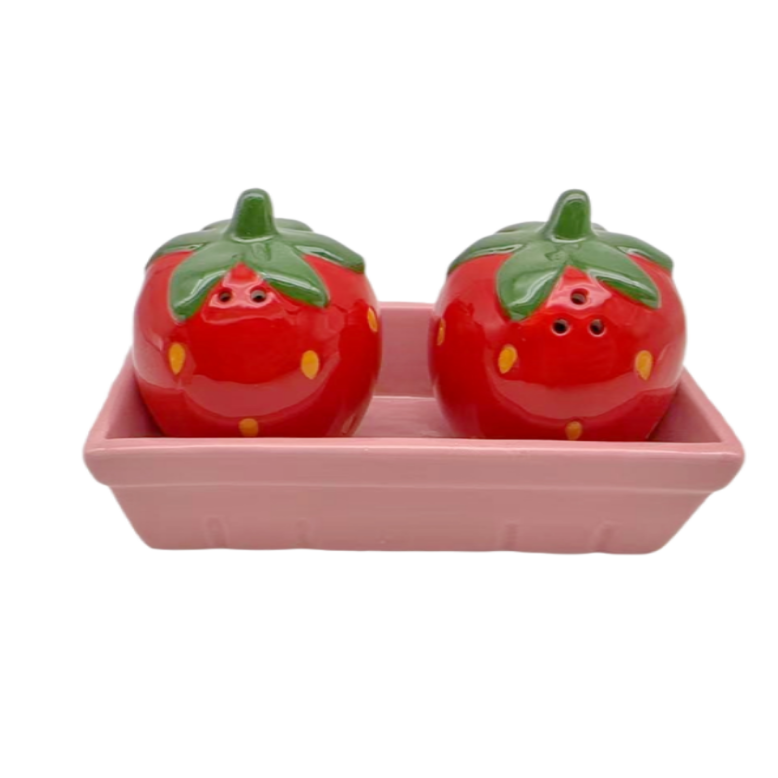 Handpainting strawberry salt and pepper shaker set