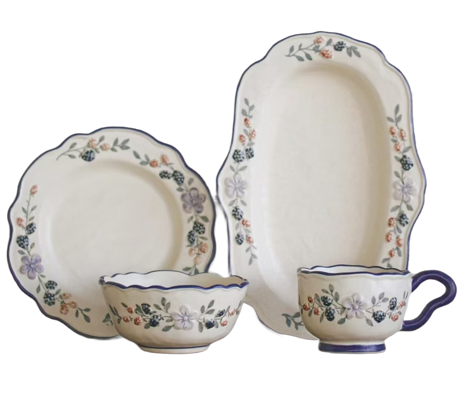 Hand-Painted Ceramic Blueberry Dinnerware Set