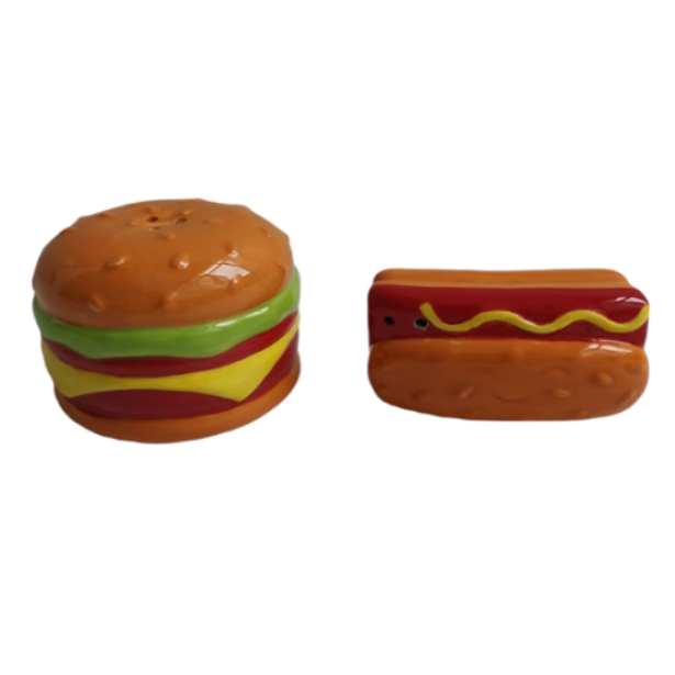 Ceramic Burger and Hot Dog Salt and Pepper Shakers