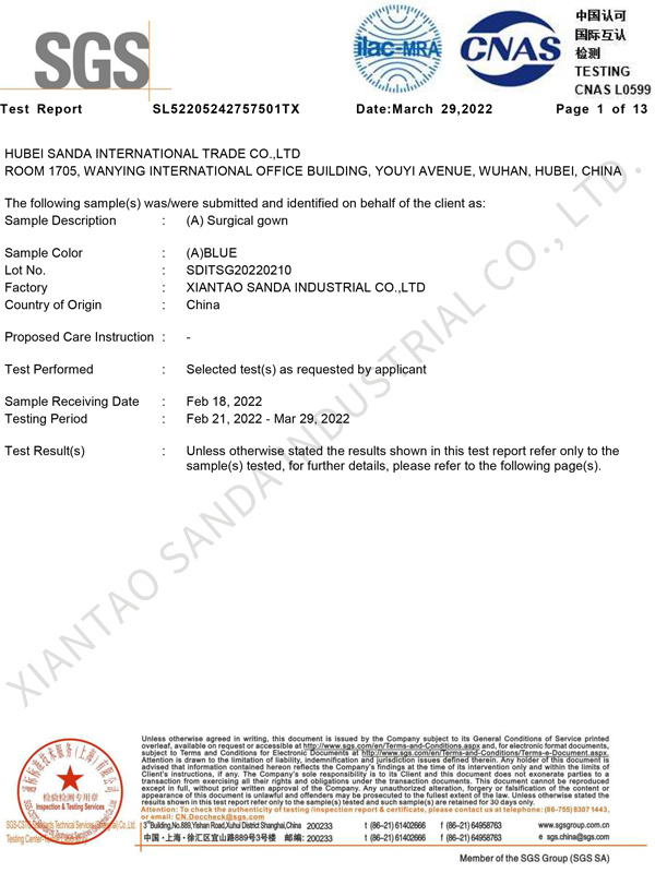 EN13795 surgical gown