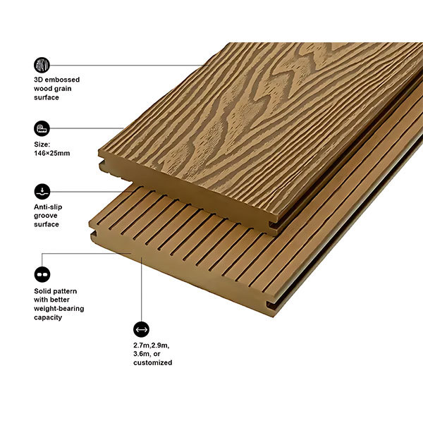3D embossed solid floor in teak color