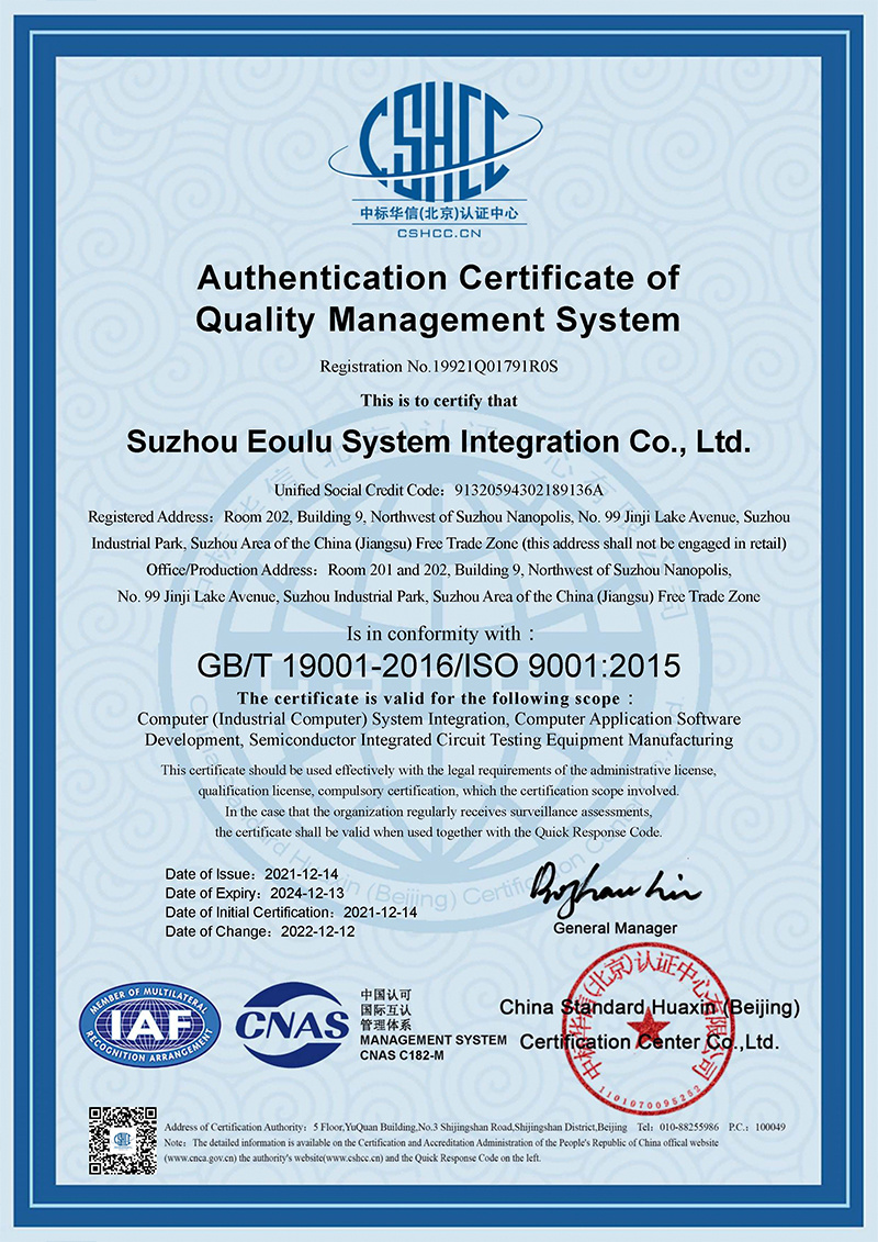 Authentication Certificate of Quality Management System