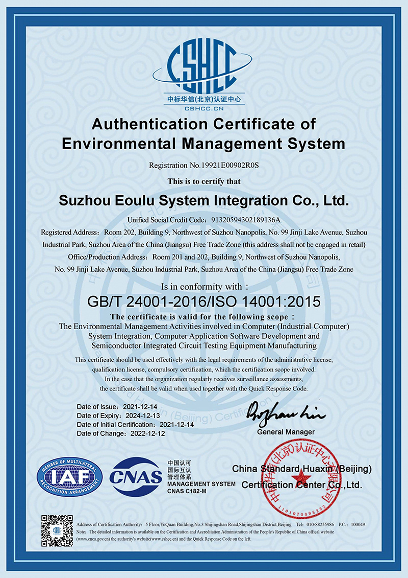 Authentication Certificate of Environmental Management System