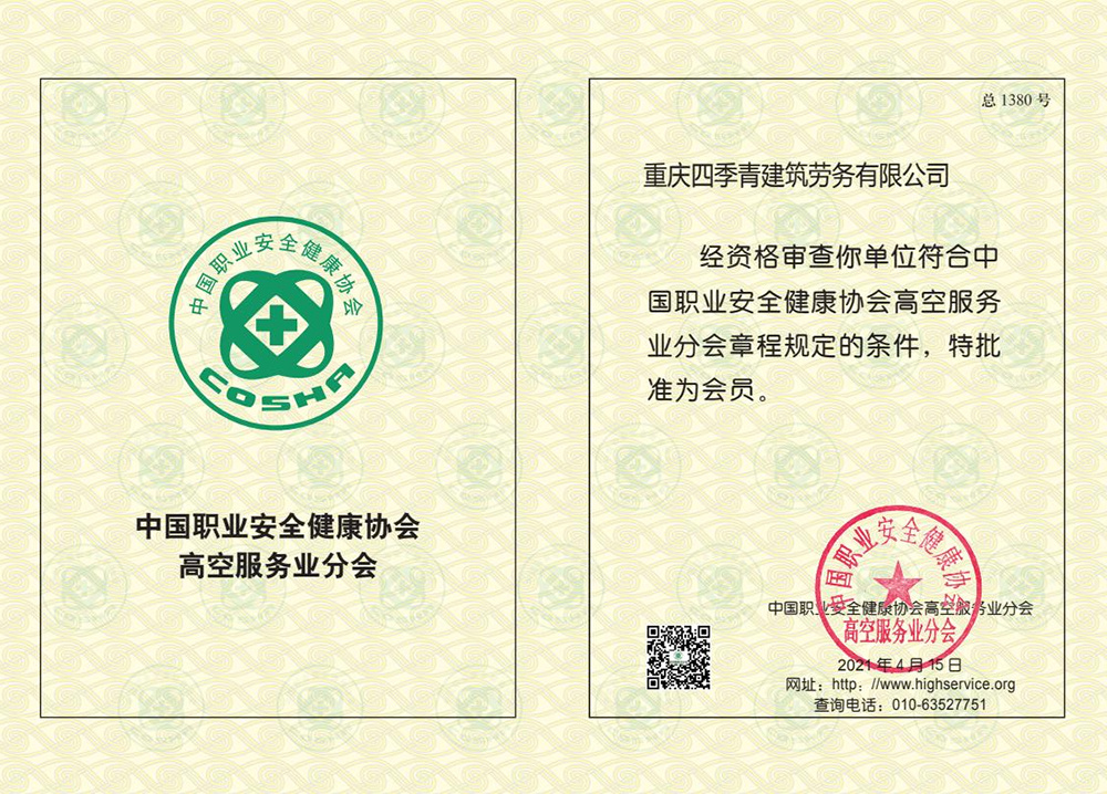 中國職業(yè)安全健康協(xié)會高空服務(wù)業(yè)分會