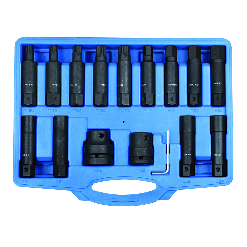 16Pcs 3/4" & 1" Dr. Truck Hex Star E Sockets Socket And Bit Set