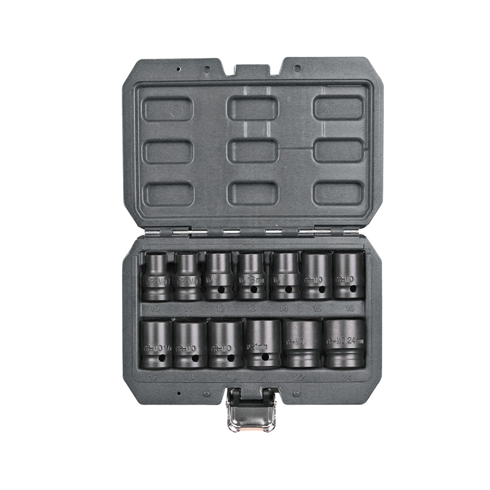 13Pcs 1/2"Impact Socket Set, 6-Point,Stubby