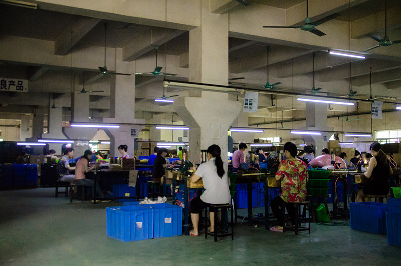 Diligent employees in the production workshop