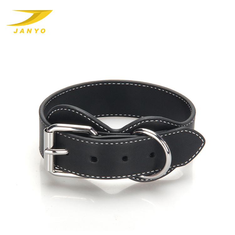 Janyo New Fashion Unique Plain black Pet Durable dog leads and collar leather