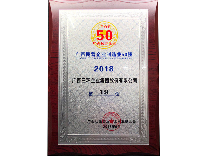 广西民营企业制造业50强(第19位)