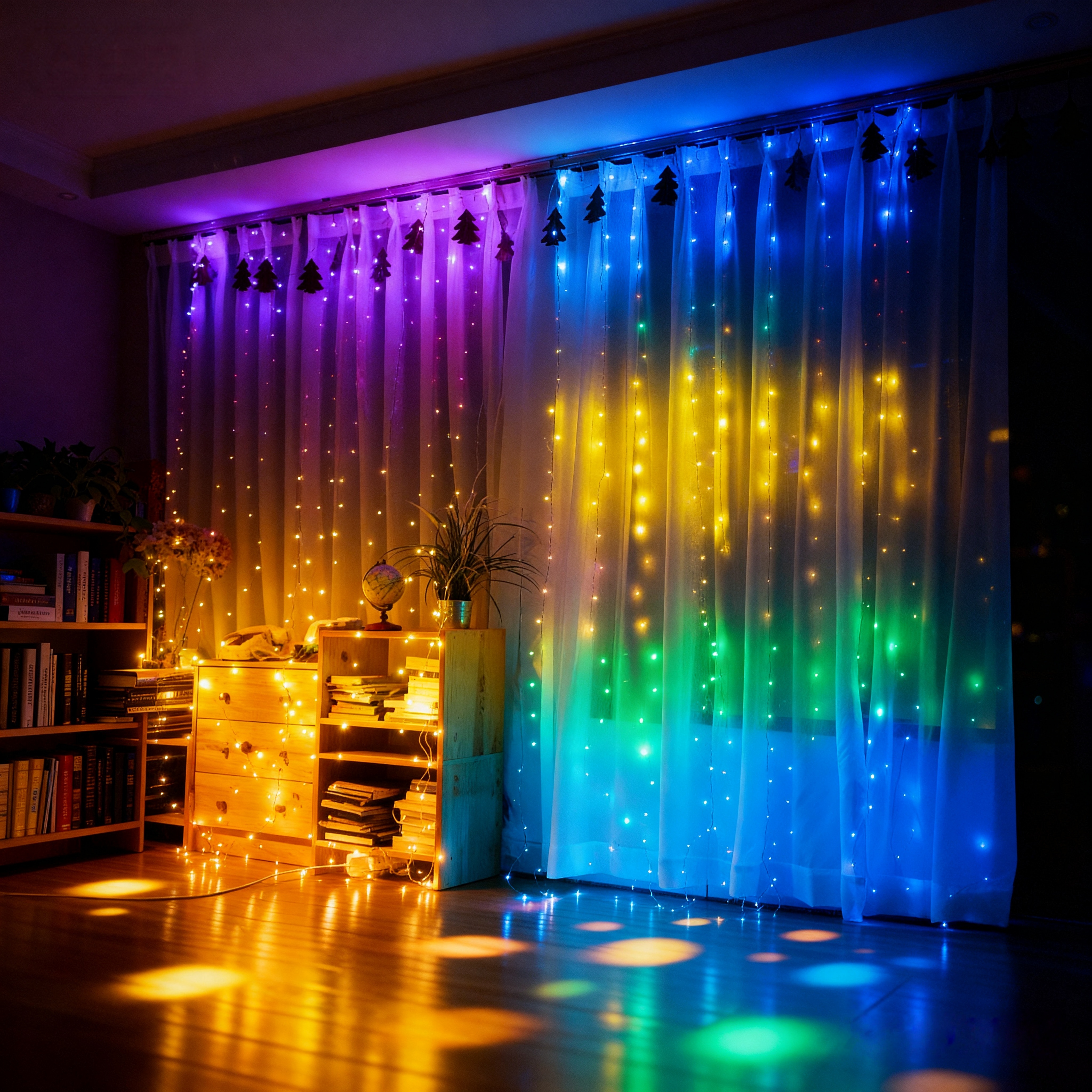 RGB Color Changing LED Curtain Lights, 300 LEDs 8 Modes Remote Control, USB Multicolor Fairy String Lights with Timer for Christmas, Wedding, Party, Wall Decoration