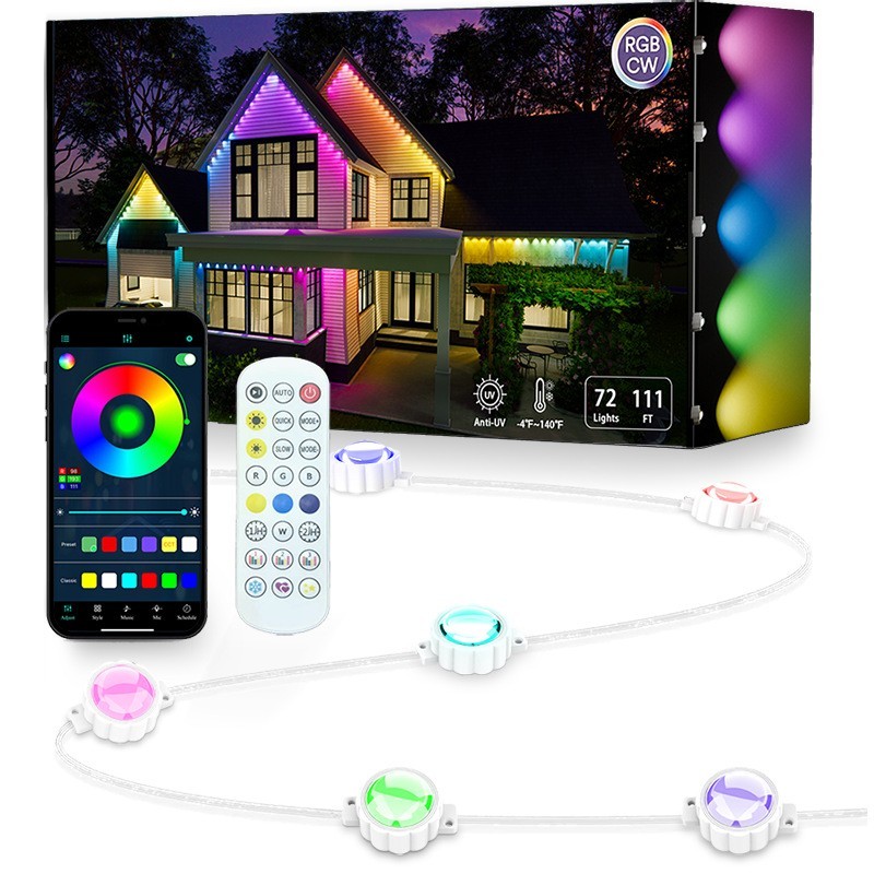 Upgraded Permanent Outdoor Lights, APP & Remote Control Color Changing 213 Modes IP67 Waterproof Landscape Path Lights, 54FT 16M Colors for Roof Eaves Fence Backyard Pool Party Holiday Decor