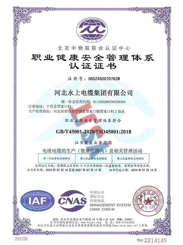 職業(yè)健康安全管理體系認(rèn)證證書