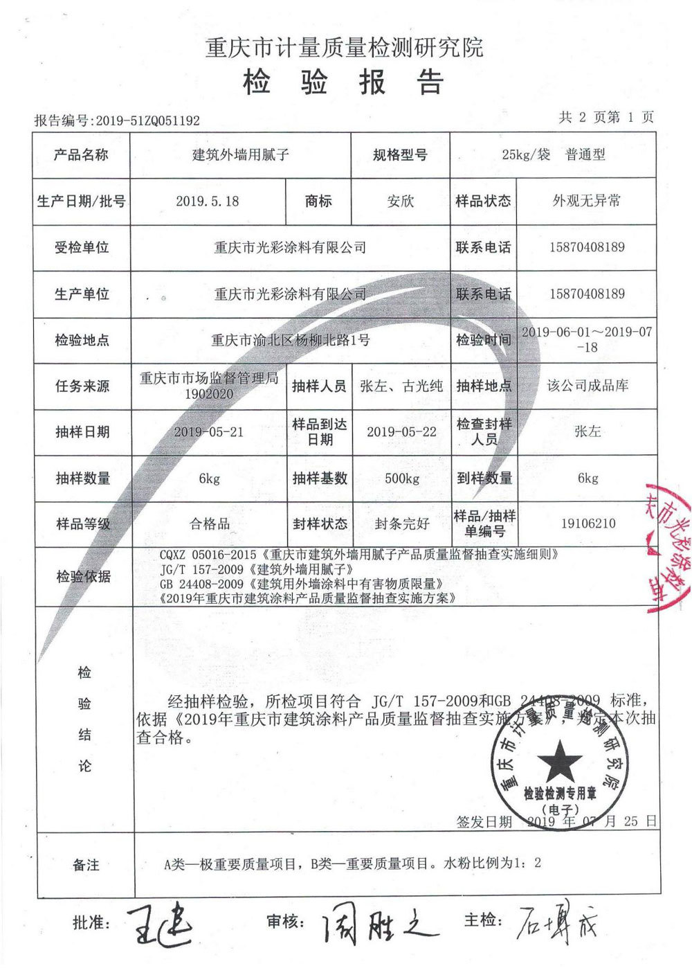 建筑外墻用膩?zhàn)訖z驗(yàn)報(bào)告 建筑外墻用膩?zhàn)訖z驗(yàn)報(bào)告