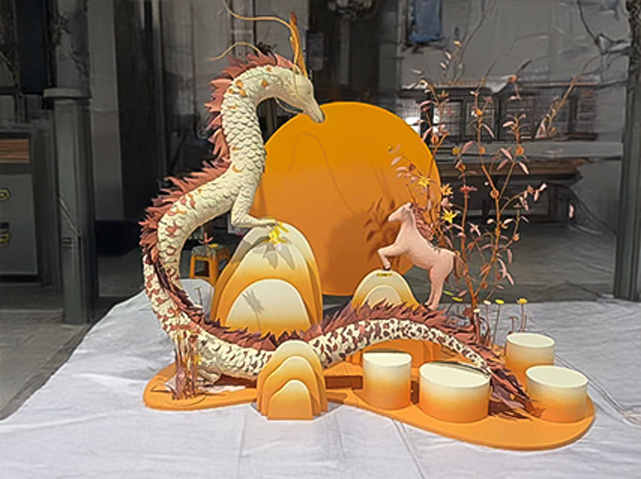 Artisanal display with detailed dragon sculpture