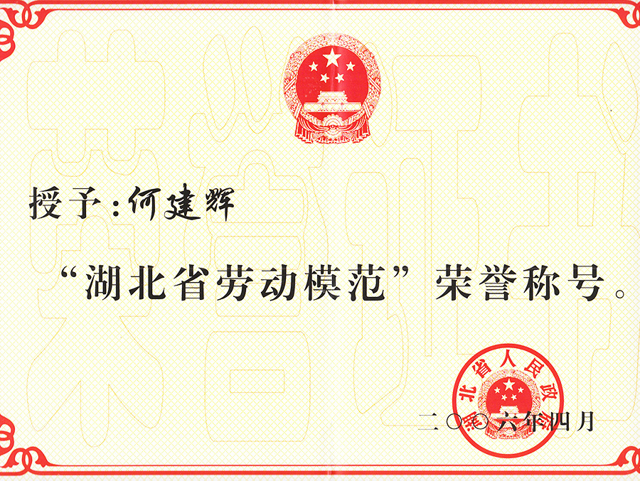 Honorary title of "Hubei Province Model Worker"