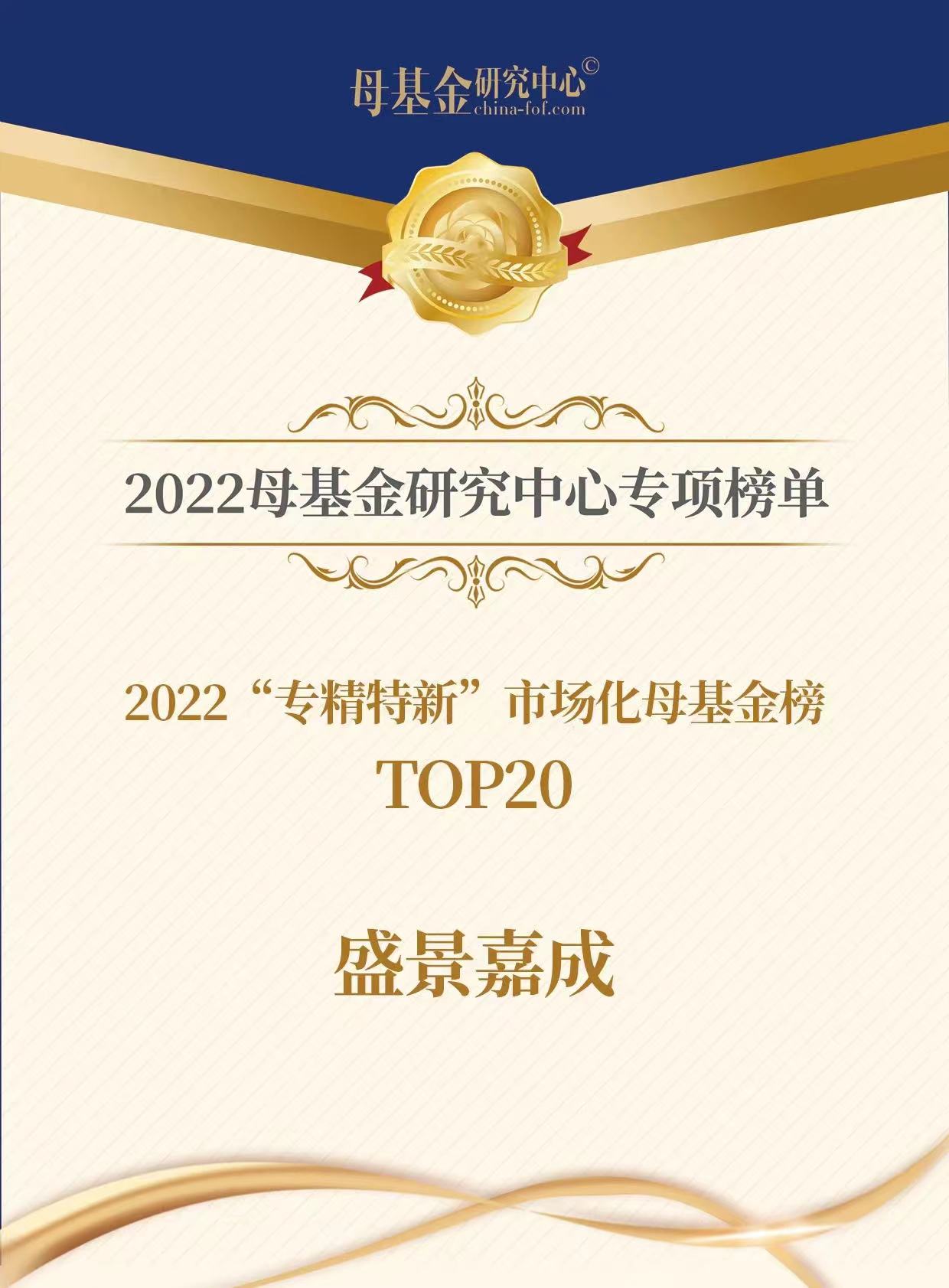 2022“专精特新”市场化母基金TOP20 2022“专精特新”市场化母基金TOP20