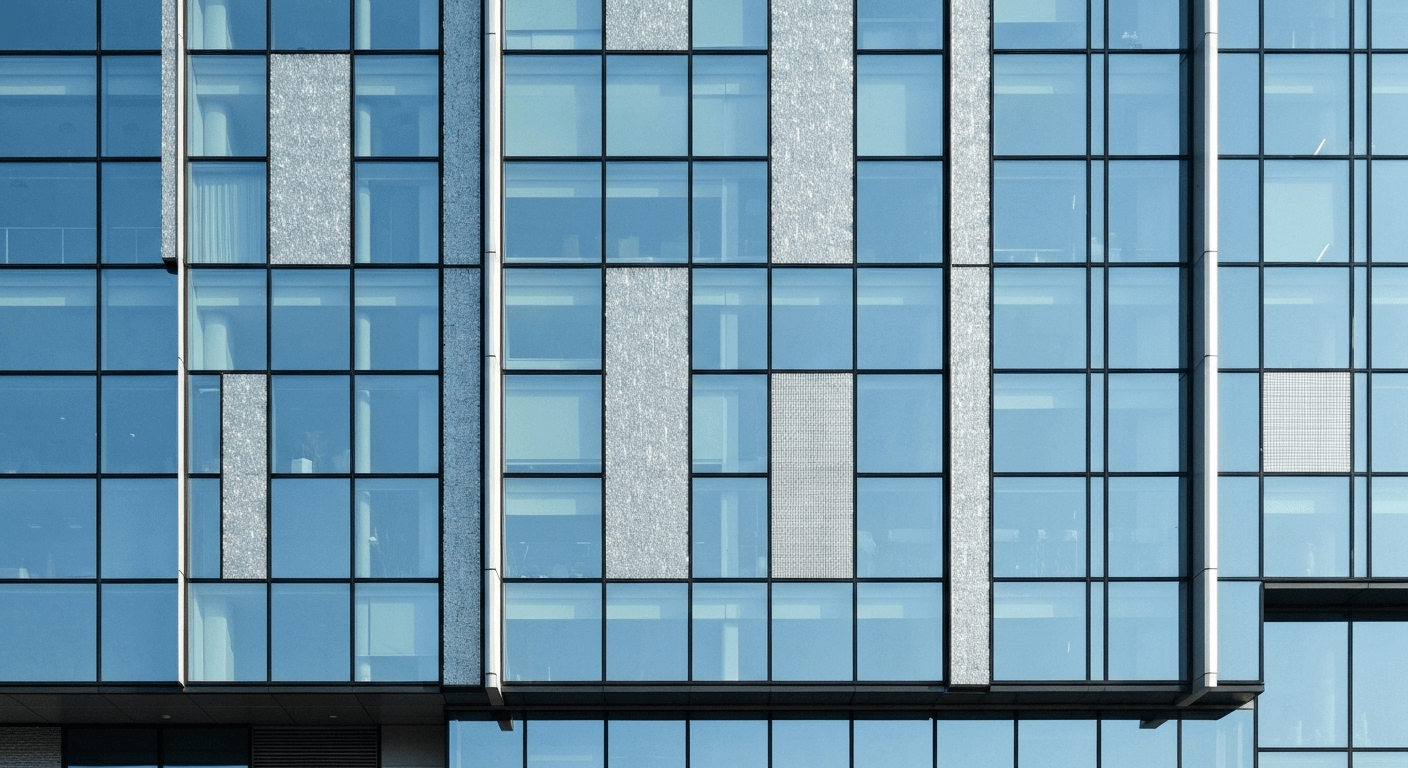 Glass panels on facade