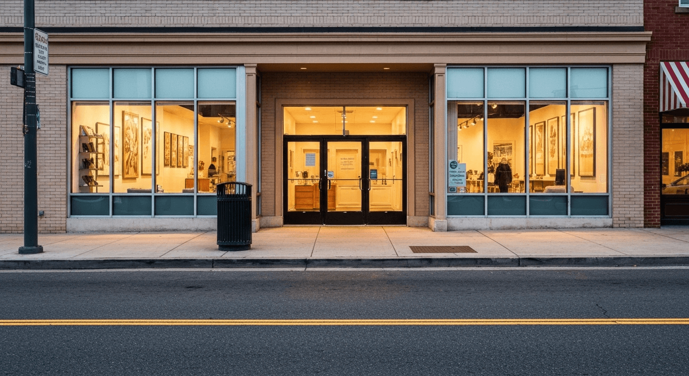 Storefront with double glass doors