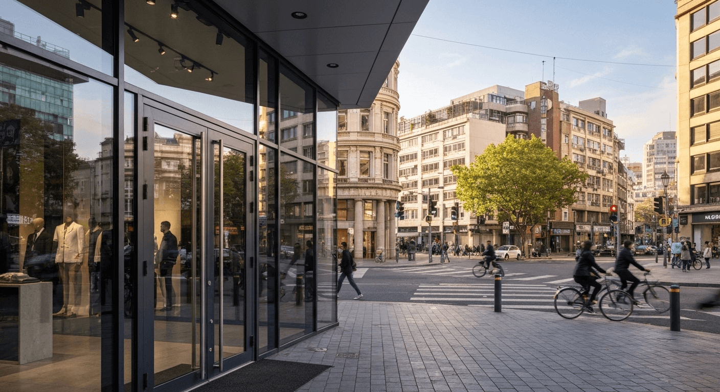 Double glass doors at store entrance