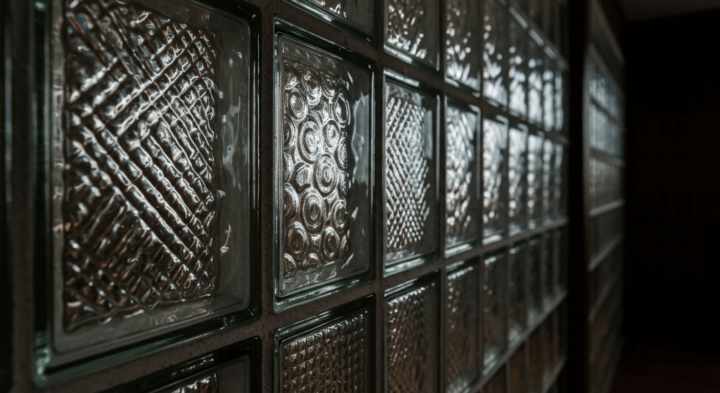 Patterned glass block partition